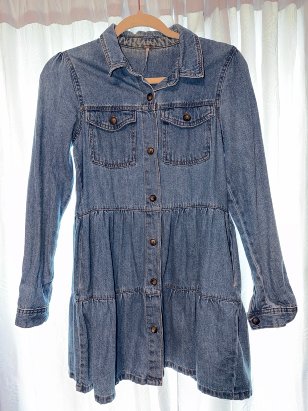 Free People Denim Mini Dress Jacket in Blue
